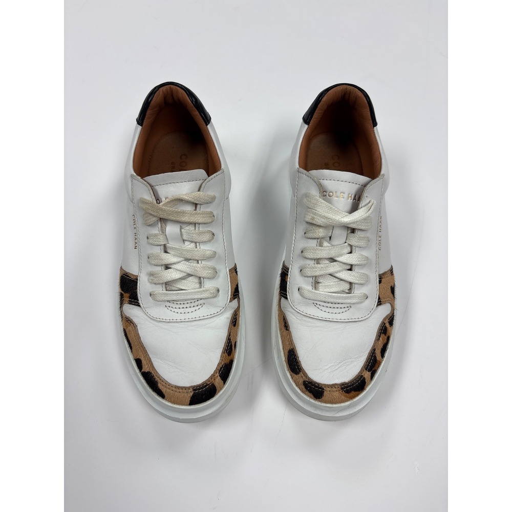 Cole Haan Grand Crosscourt White Leather Leopard Calf Hair Sneakers W17740 7.5B